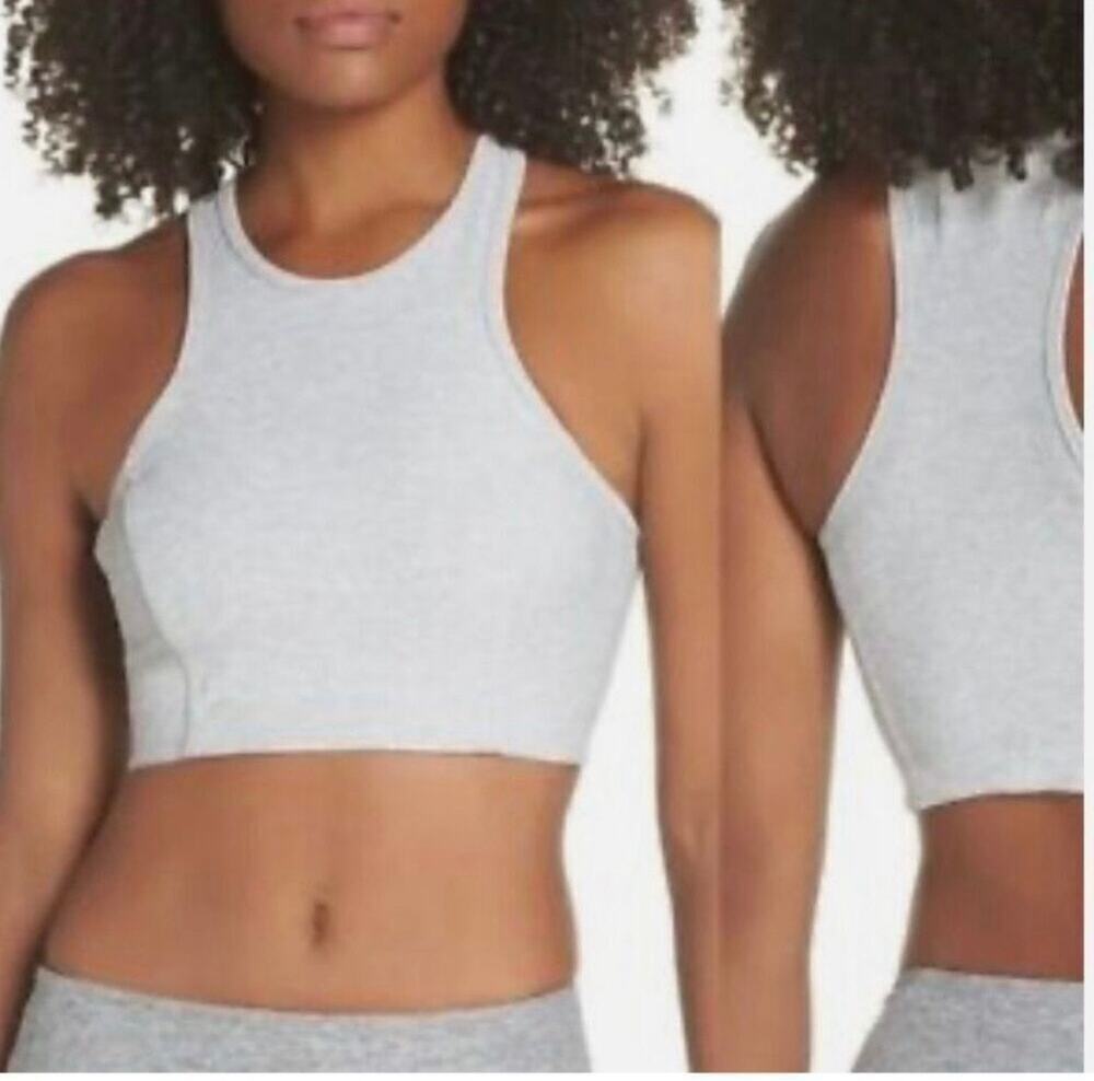Outdoor Voices Gray Crop Top Sports Bra Size Small High Neck Racerback